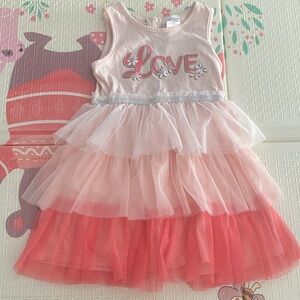 Pink Layered Kids Dress with Love Embroidery
